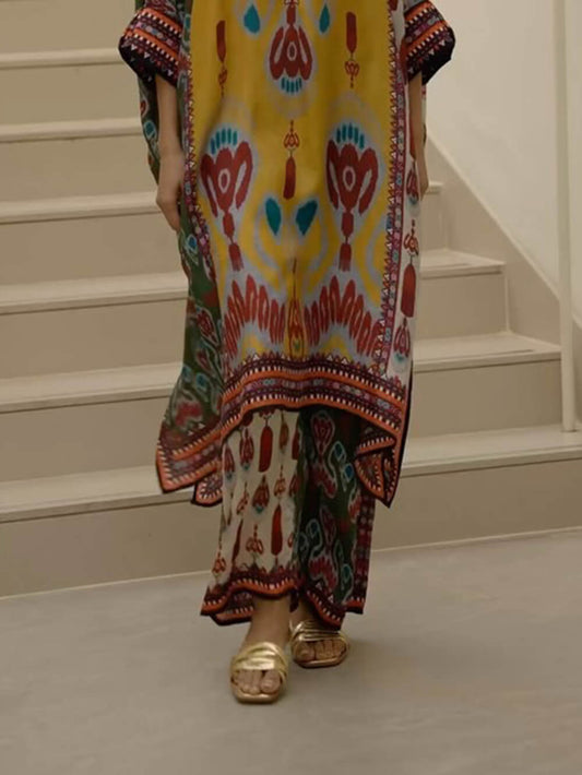 Retro Casual Patchwork Floral Print Loose Straight-Leg Pants