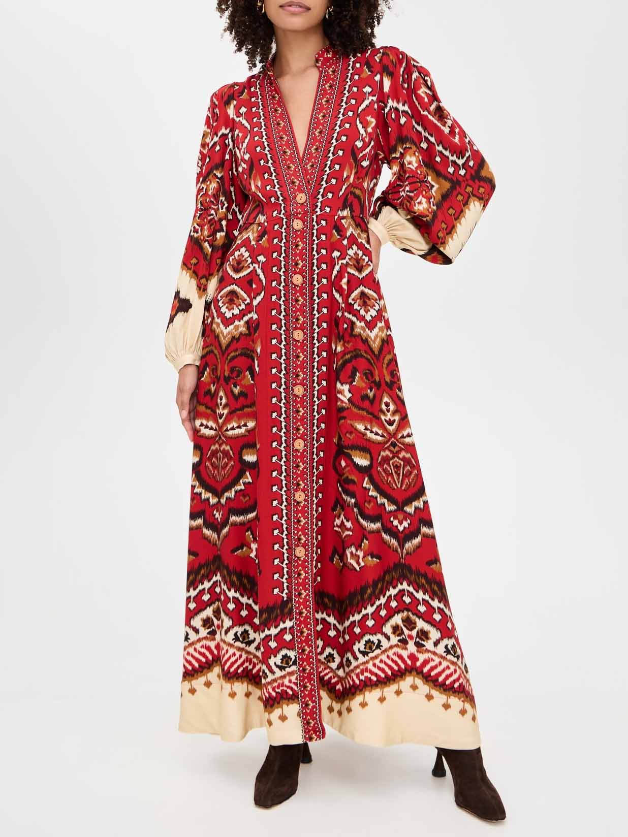 Casual Bohemian Print Shirt Maxi Dress