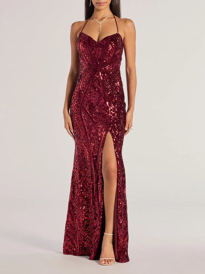 Sequined Halter Neck Sling Dress