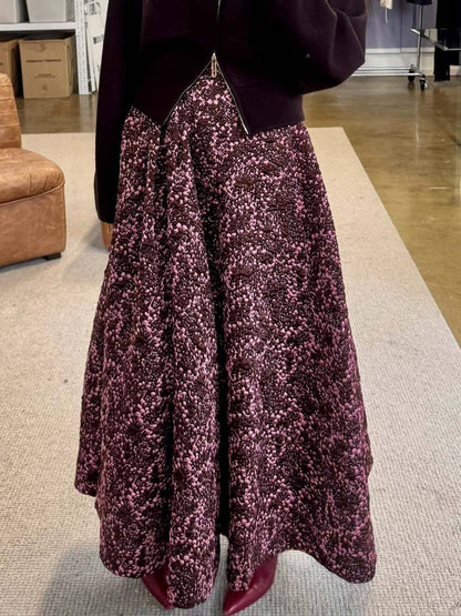 Classic Jacquard Print Ruched Maxi Skirt