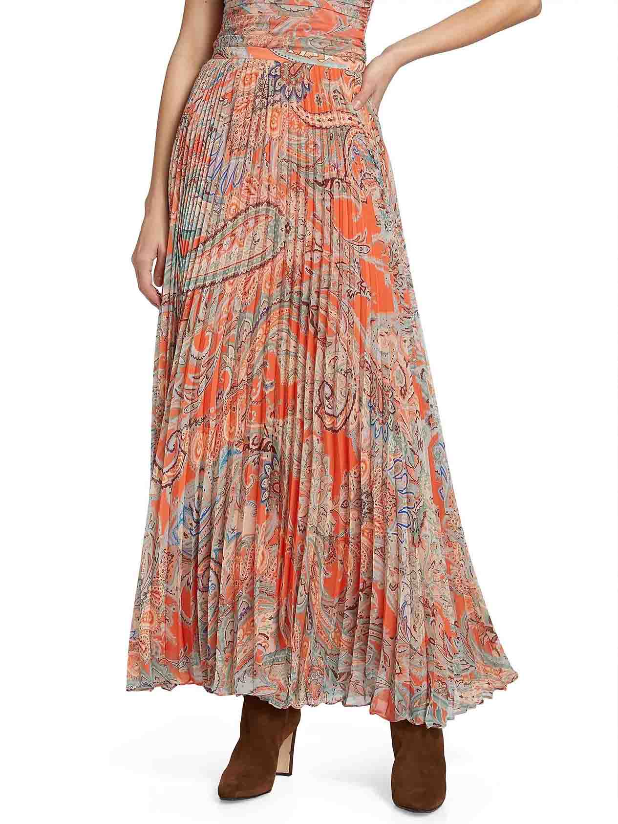 Exquisite Paisley Print Pleated Chiffon Skirt