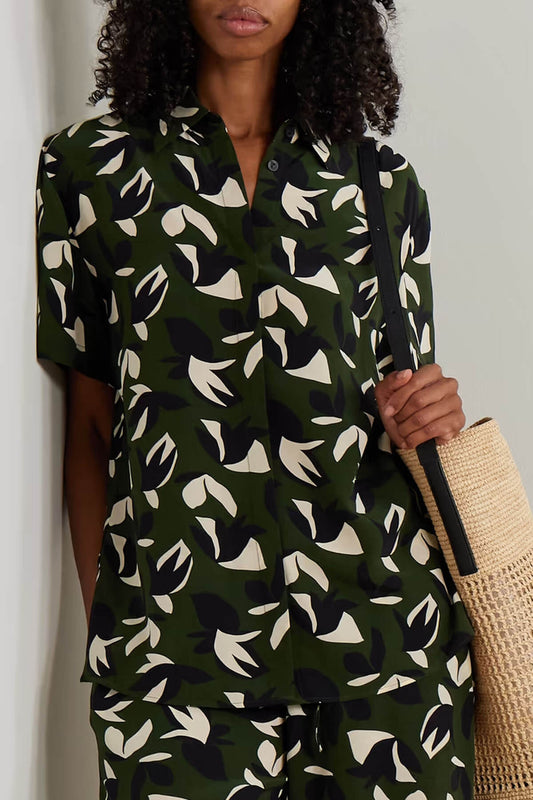 Unique Floral Print Satin Shirt