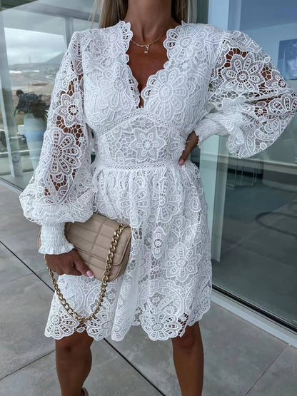 Sexy Hollow Lace Mini Dress