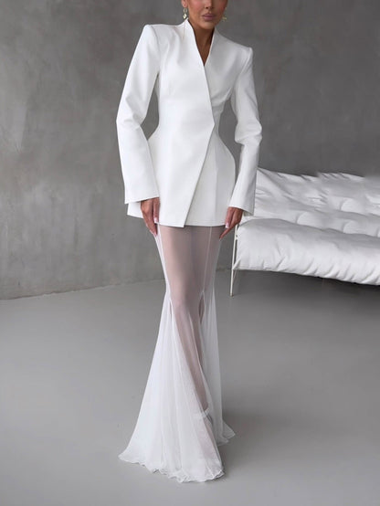 Elegant Asymmetrical Slim Fit Suit Jacket Two-Piece Set
