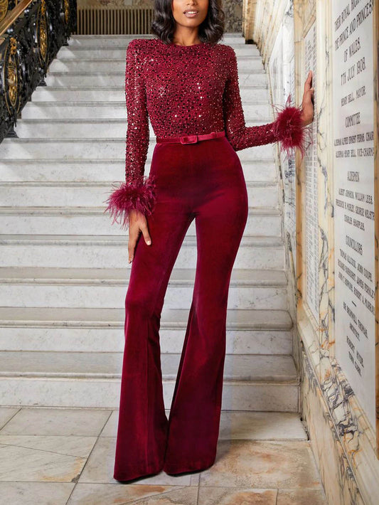 Elegant High-neck Sequined Jumpsuit