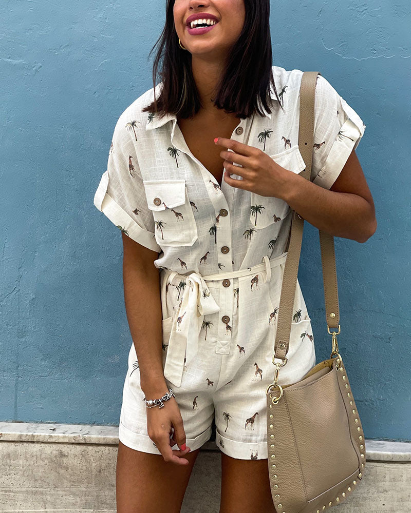Giraffe print casual jumpsuit
