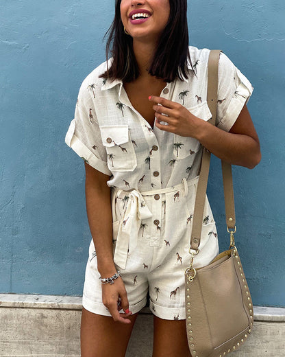 Giraffe print casual jumpsuit