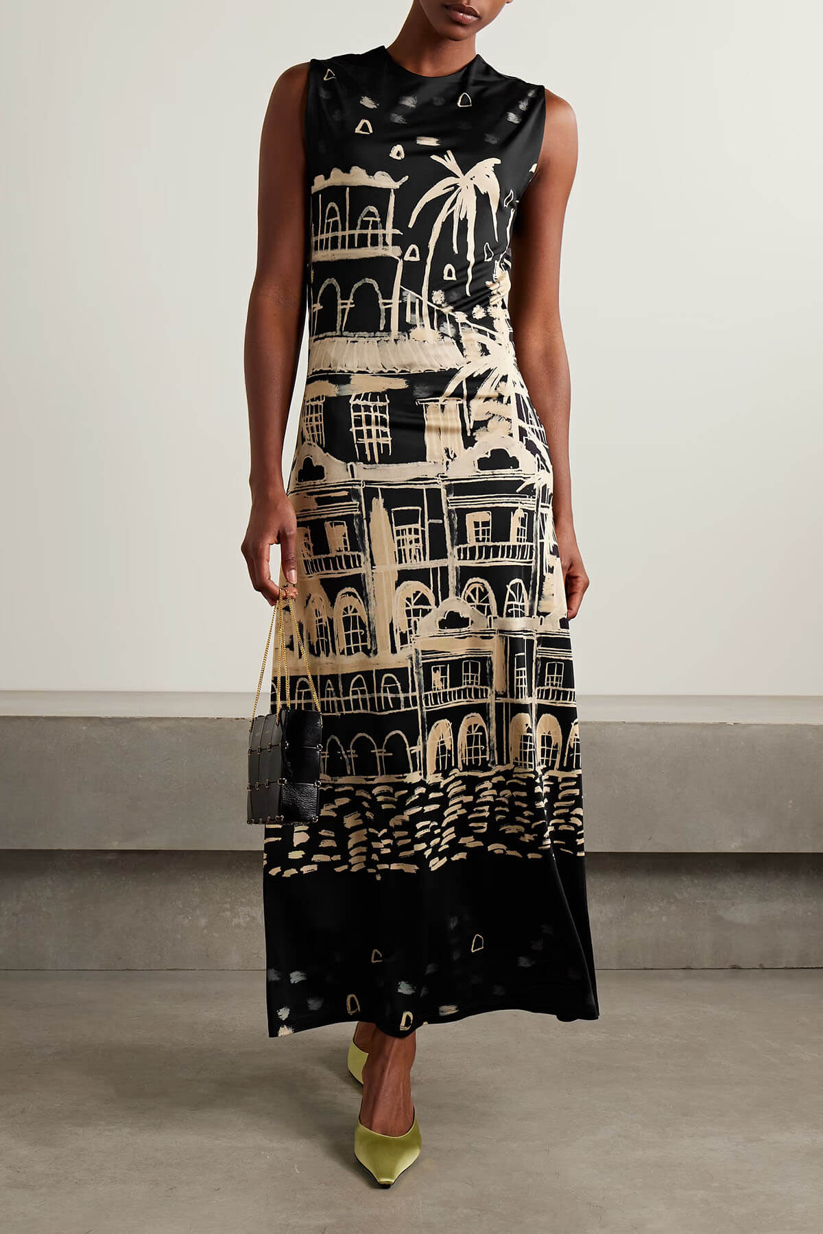 Unique Geometric Print Satin Maxi Dress