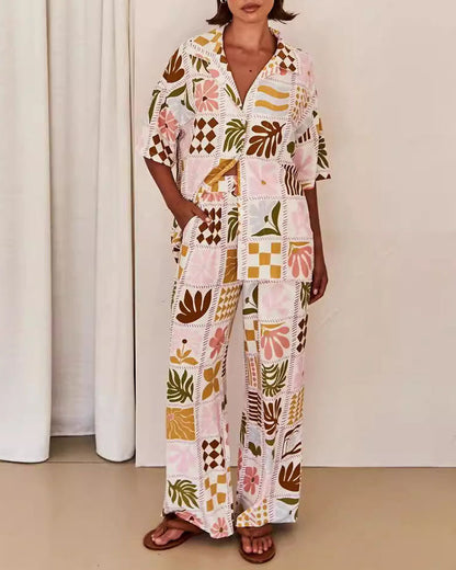 Casual Print Commuter Loose Two-piece Set