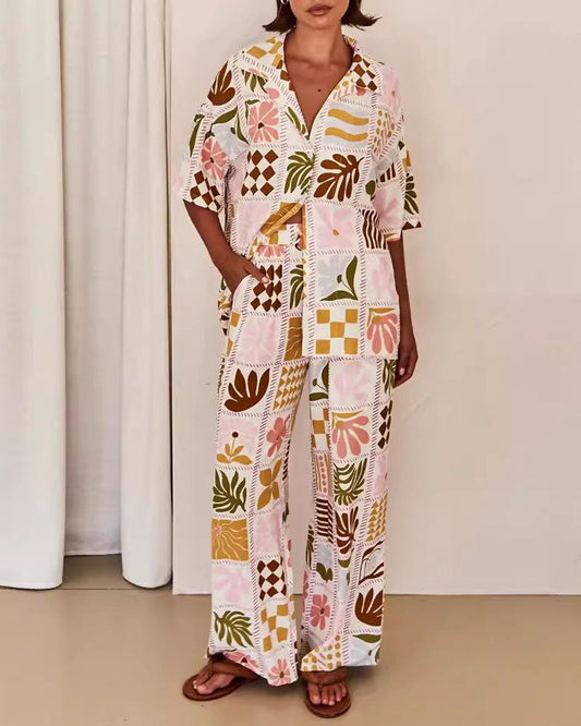 Casual Print Commuter Loose Two-piece Set