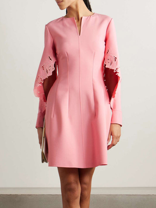 Elegant Rose Embroidery A-Line Mini Dress