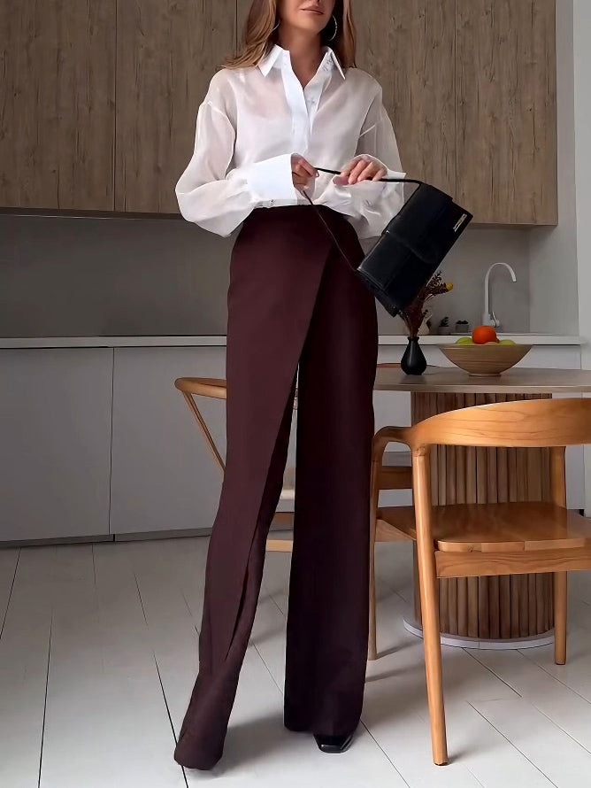 Elegant Organza Sheer Shirt And Trousers Two-piece Set