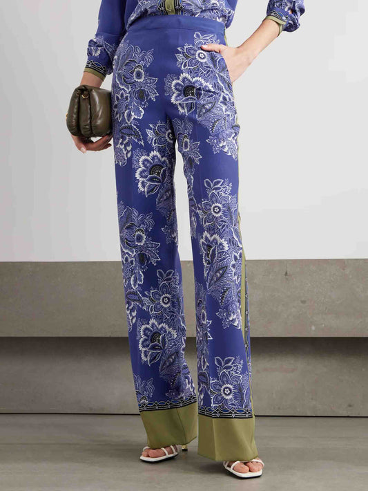 Retro Bohemian Floral Print Satin Pants