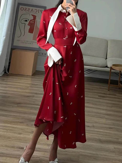 Elegant Patchwork Print Satin Dress