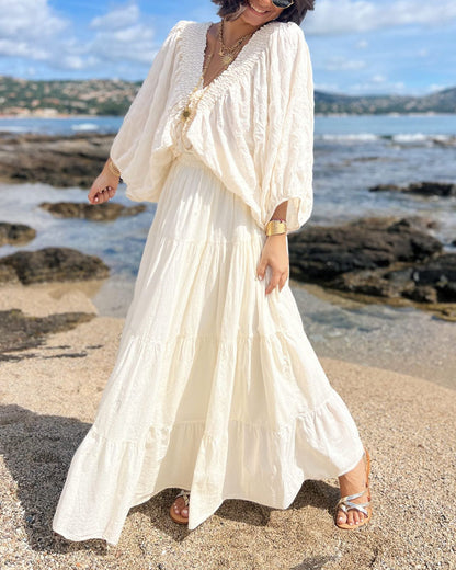 Bohemian V-Neck Top & Skirt Two-Piece Set