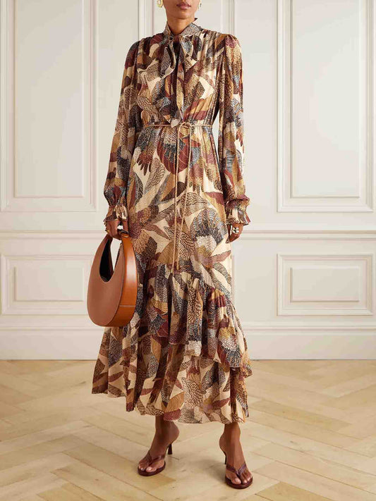 Exquisite Bohemian Print Belted Maxi Dress