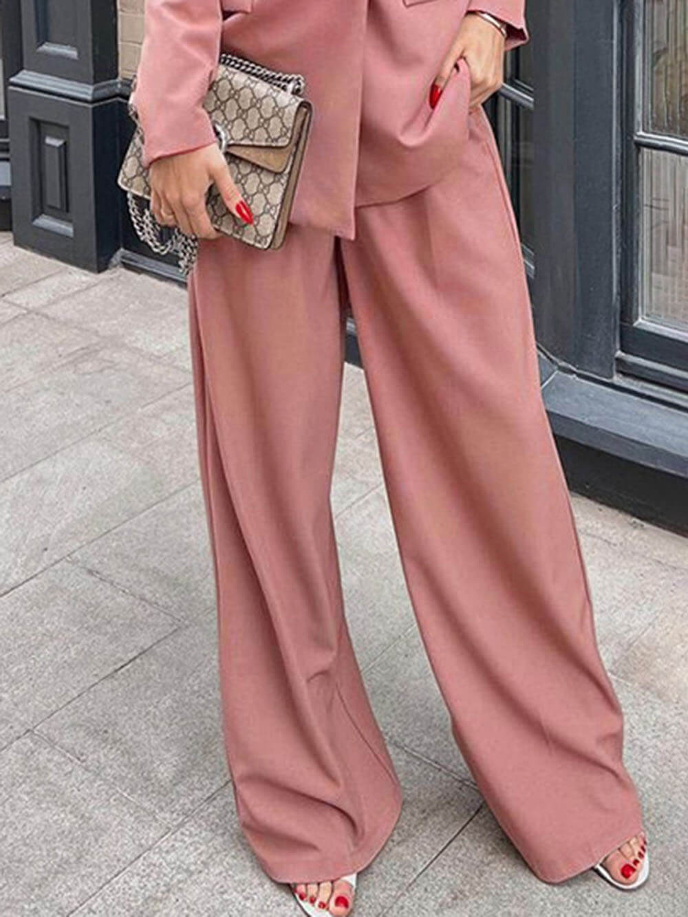 Casual Exquisite Professional Blazer Pocket Wide-Leg Pants