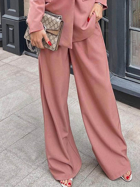 Casual Exquisite Professional Blazer Pocket Wide-Leg Pants