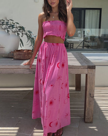 Playful bandeau printed two-piece set