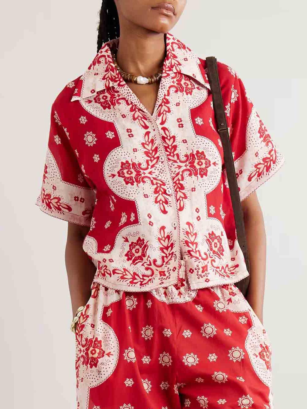 Retro Bright Floral Print Casual Shirt