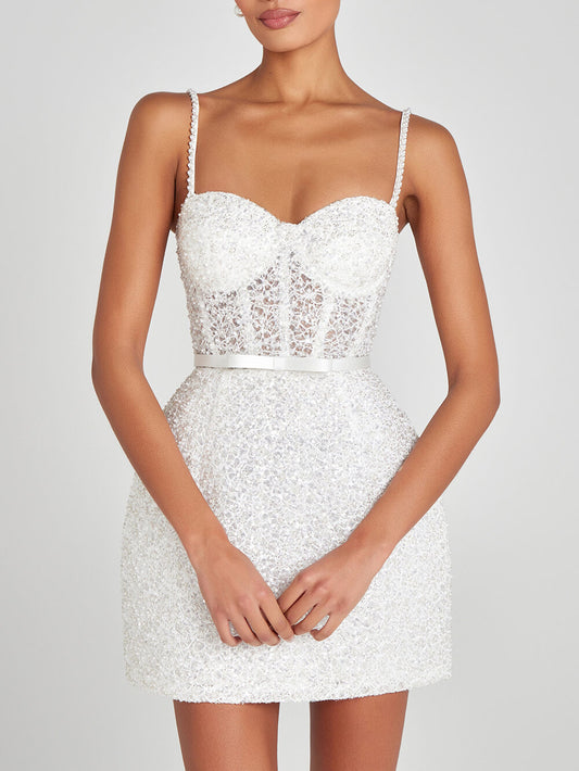 Delicate Sequin Bow Party Mini Dress