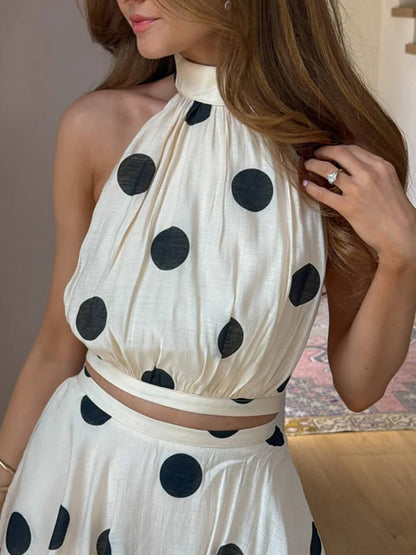Exquisite Gift To You Polka Dot Print High Neck Sleeveless Top