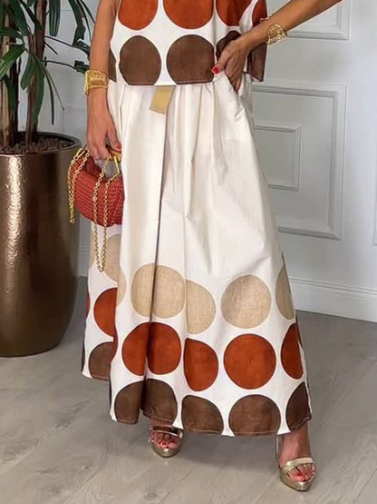 Retro Unique Round Print Pocket Pleated Flared Pants