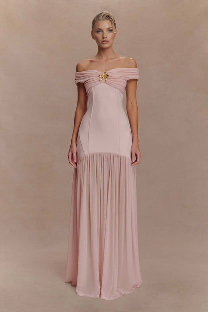 Elegant Floral-Embellished Strapless Bodycon Maxi Dress