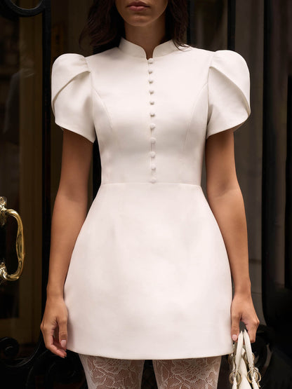 Elegant Turtleneck Button Mini Dress