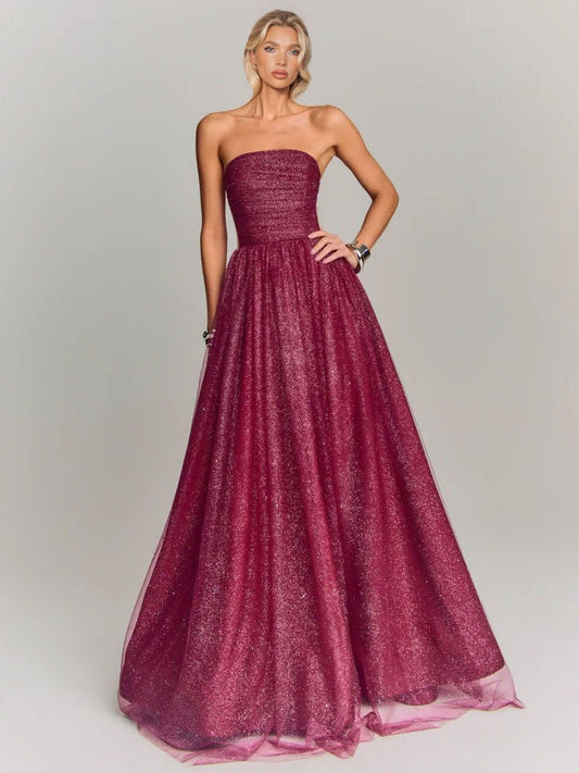 Elegant Mesh Pleated Maxi Party Dress