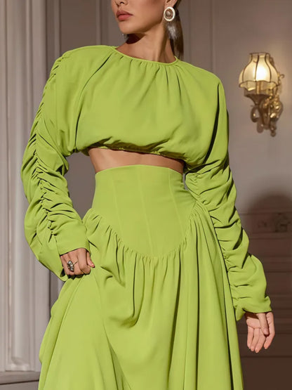 Elegant Pleated Long-Sleeved Cropped Shirt