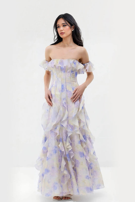 Casual Vacation-Style Strappy Floral Ruffle Maxi Dress