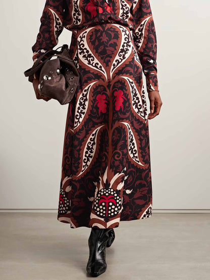 Retro Print Midi Skirt