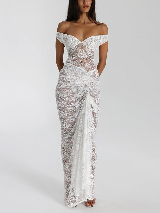 Sexy Lace Bodysuit Skirt Gathered Maxi Skirt Two-Piece Set