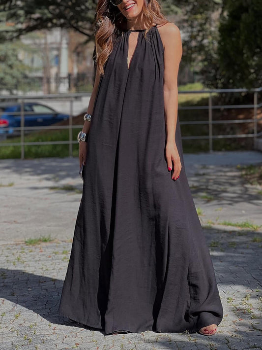 Elegant Off-Shoulder V-Neck A-Line Maxi Dress