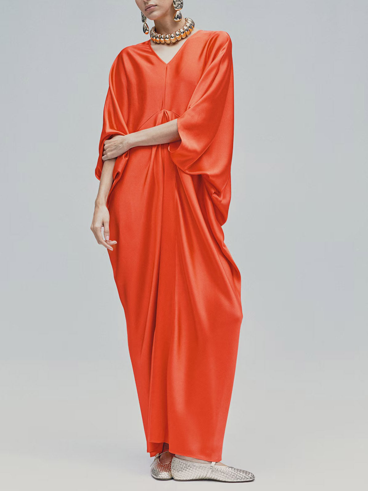 Elegant V-neck Satin Robe Maxi Dress