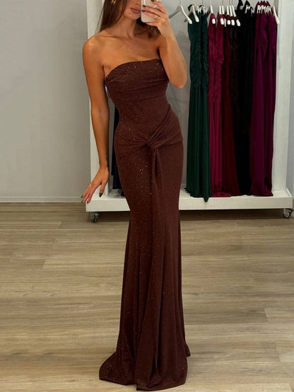Shiny Tube Top Scraf Design Maxi Dress