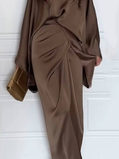 Minimalist Loose Shirt And Lace-up Skirt Suit-Skirt