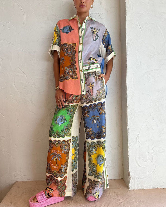 Abstract Mermaid Stitching Casual Two-piece Set