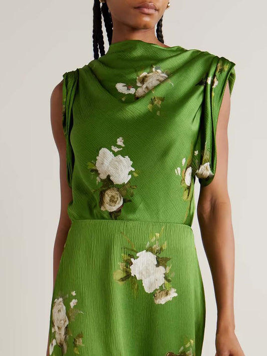 Exquisite Rose Floral Print Satin Shirt