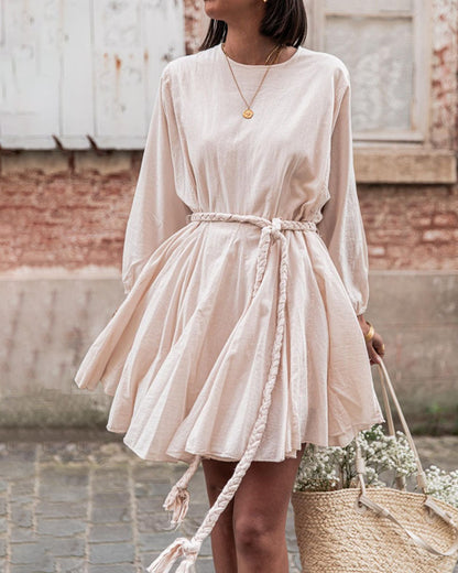 Casual Plain Braid Belt Dress