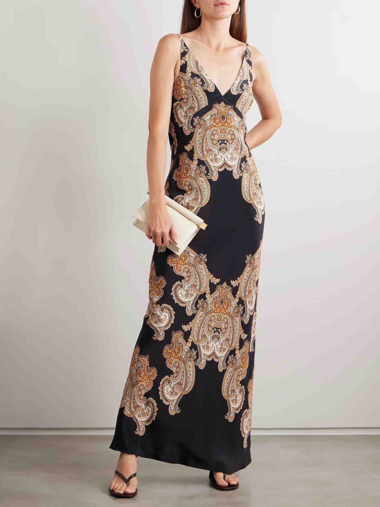 Retro Paisley Print Halter Neck Maxi Dress