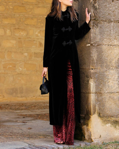 Vintage Velvet Frog Button Maxi Coat