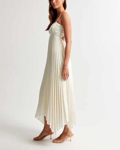 Clasp-Back Pleated Midi Dress