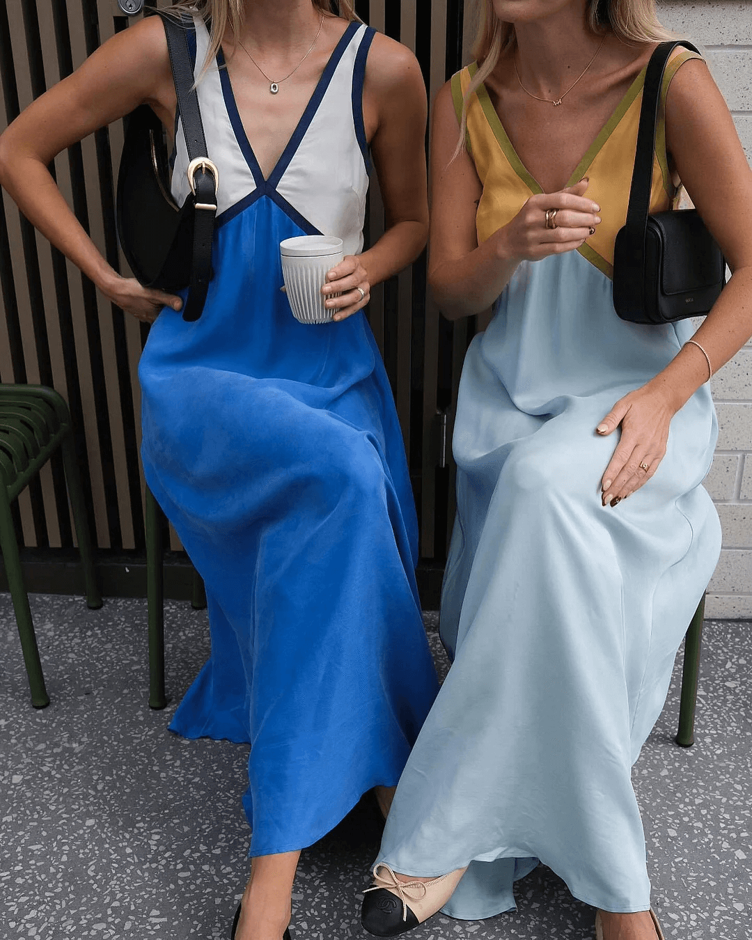 Chic V-neck contrasting color dress