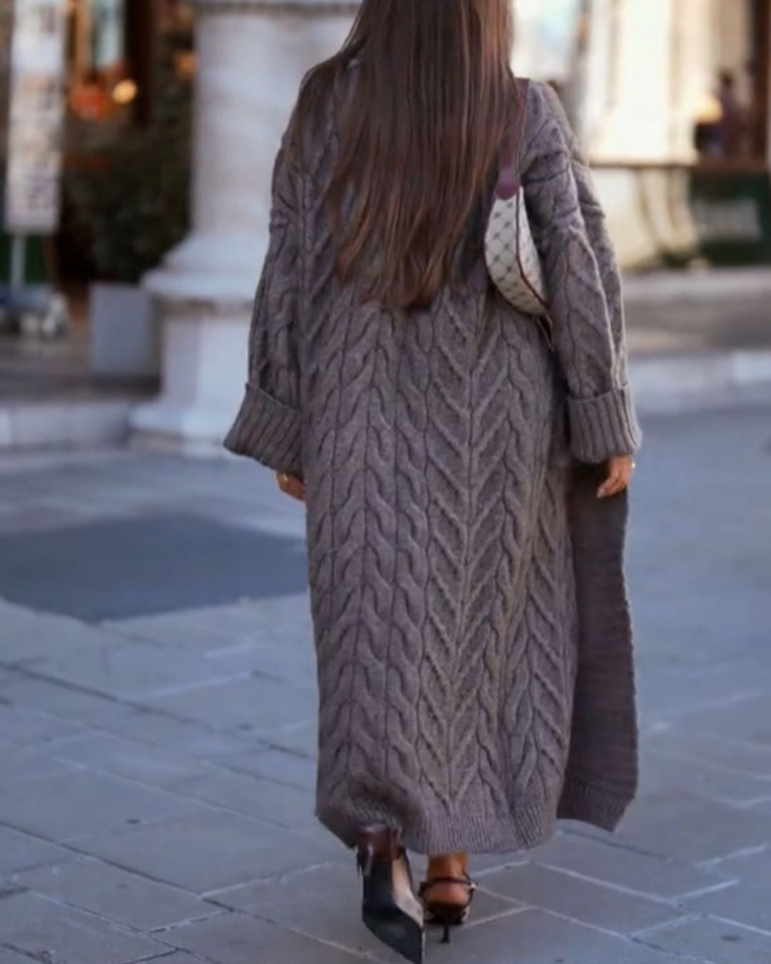 Solid Chunky Knit Pocket Long Cardigan Coat