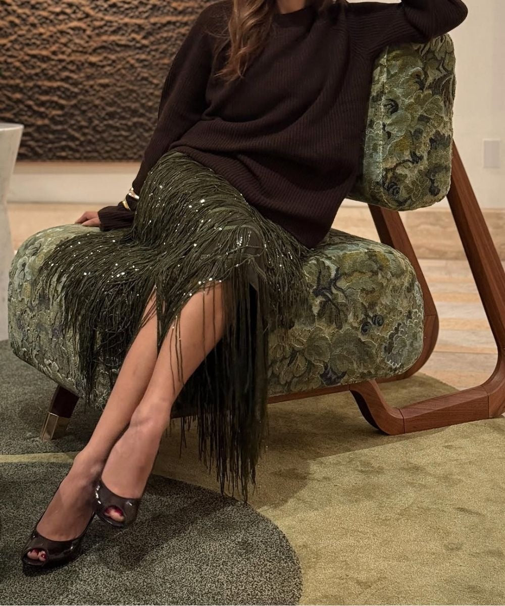 Elegant Sequined Tassel Stylish Midi Skirt