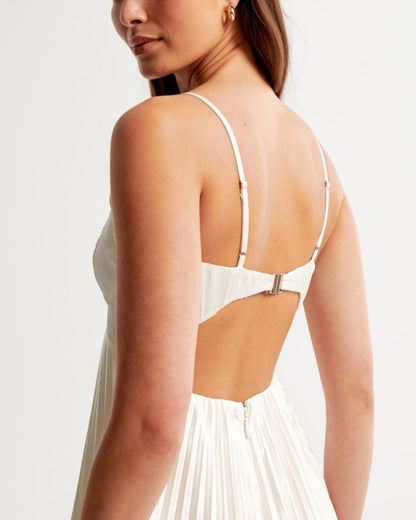 Clasp-Back Pleated Midi Dress