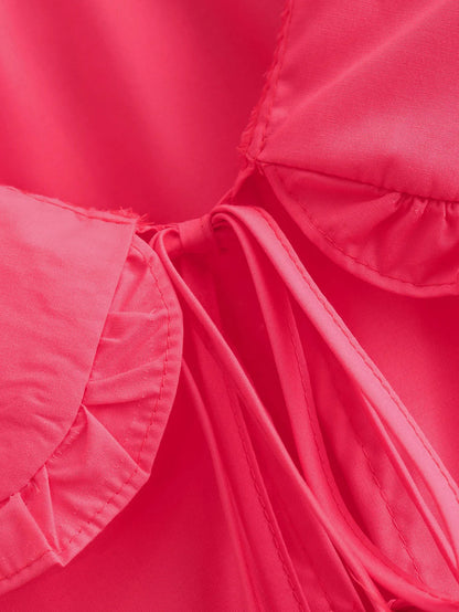 Solid Color Lace-Up Long Sleeve Cardigan Shirt