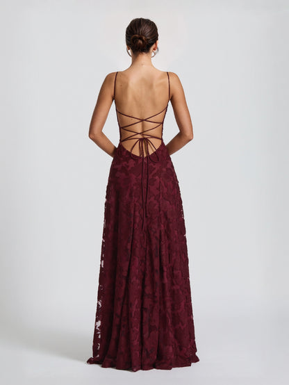 Elegant Floral Lace Spaghetti Strap Maxi Dress